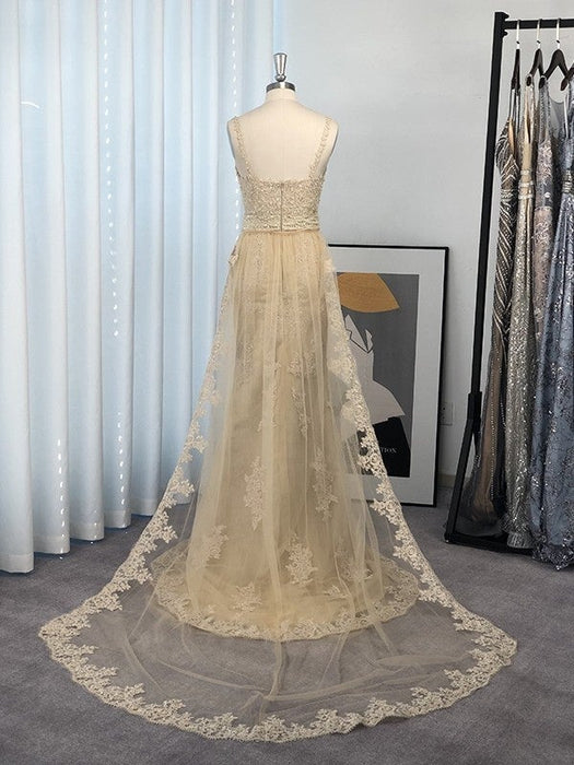 Trumpet/Mermaid Sleeveless Straps Sweep/Brush Train Lace Tulle Dresses - Prom Dresses