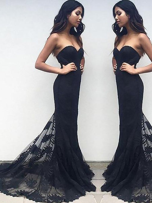 Trumpet/Mermaid Sleeveless Sweetheart Lace Ruffles Sweep/Brush Train Dresses - Prom Dresses