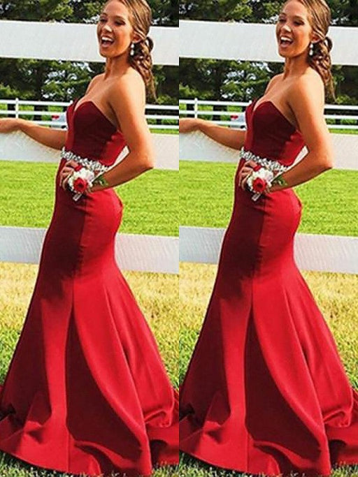 Trumpet/Mermaid Sleeveless Sweetheart Satin Beading Sweep/Brush Train Dresses - Prom Dresses