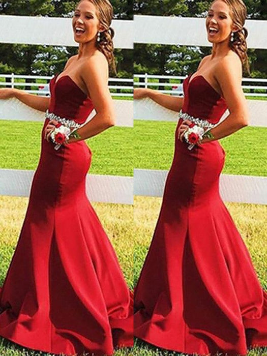 Trumpet/Mermaid Sleeveless Sweetheart Satin Beading Sweep/Brush Train Dresses - Prom Dresses