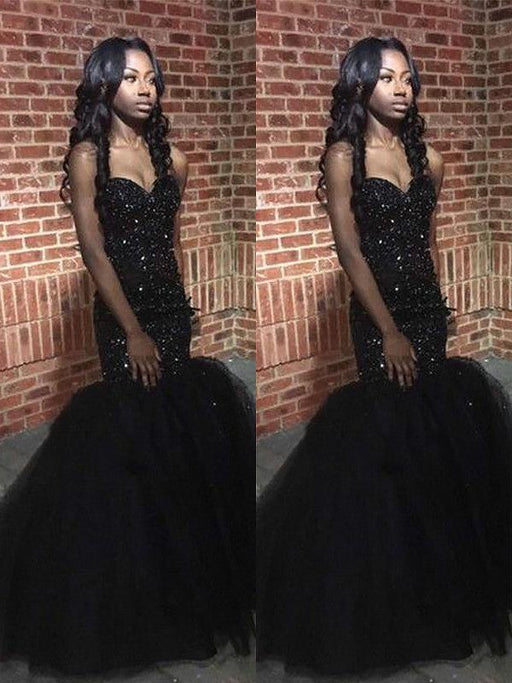 Trumpet/Mermaid Sleeveless Sweetheart Sequins Beading Floor-Length Dresses - Prom Dresses