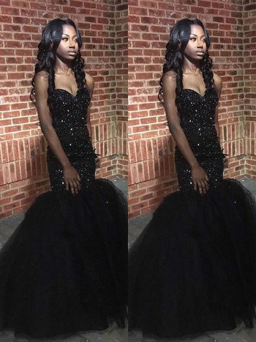 Trumpet/Mermaid Sleeveless Sweetheart Sequins Beading Floor-Length Dresses - Prom Dresses