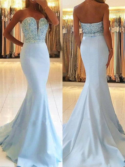 Trumpet/Mermaid Sleeveless Sweetheart Sweep/Brush Train Beading Satin Dresses - Prom Dresses
