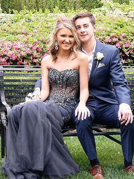 Trumpet/Mermaid Sleeveless Sweetheart Tulle Sequin Floor-Length Dresses - Prom Dresses