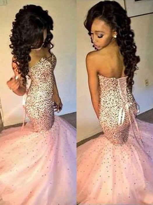 Trumpet/Mermaid Sleeveless Sweetheart Tulle Sequin Floor-Length Dresses - Prom Dresses