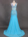 Trumpet/Mermaid Sleeveless V-neck Chiffon Beading Sweep/Brush Train Dresses - Prom Dresses