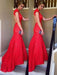 Trumpet/Mermaid Sleeveless V-neck Lace Ruffles Sweep/Brush Train Dresses - Prom Dresses