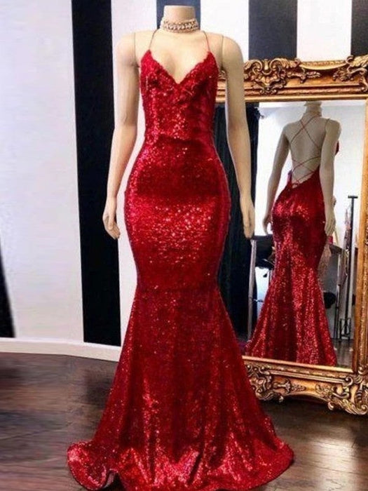 Trumpet/Mermaid Sweep/Brush Train Spaghetti Straps Sleeveless Sequins Dresses - Prom Dresses