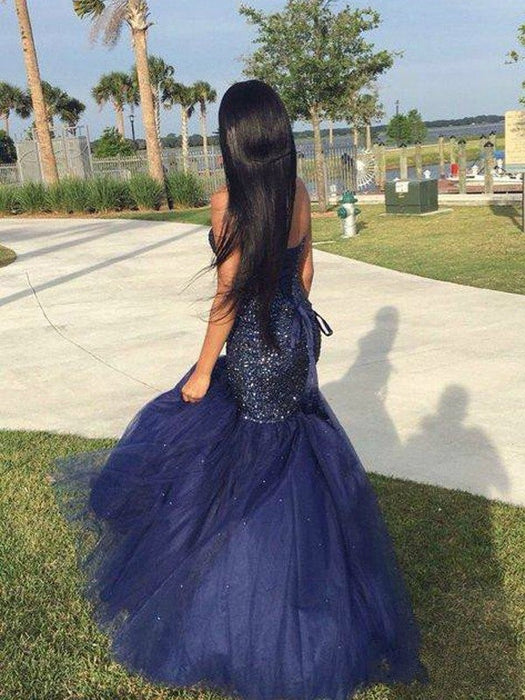 Trumpet/Mermaid Sweetheart Beading Sleeveless Tulle Floor-Length Dresses - Prom Dresses