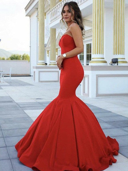 Trumpet/Mermaid Sweetheart Sleeveless Sweep/Brush Train Satin Dresses - Prom Dresses