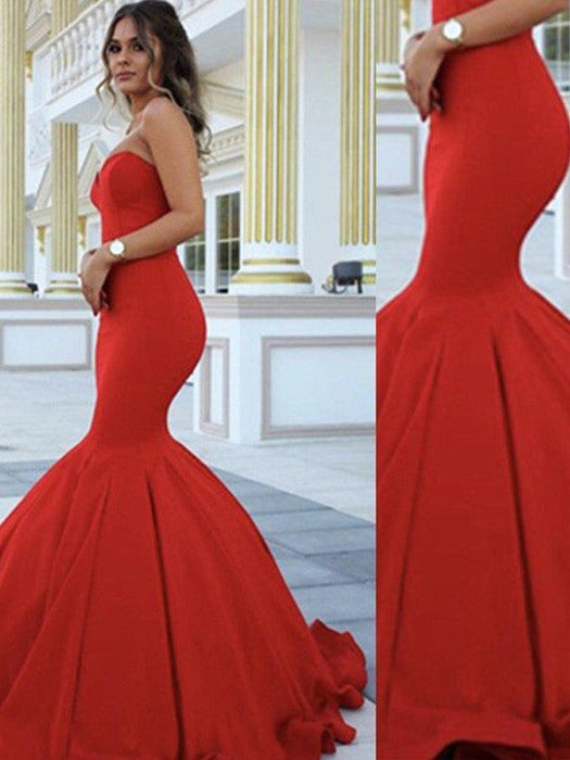 Trumpet/Mermaid Sweetheart Sleeveless Sweep/Brush Train Satin Dresses - Prom Dresses