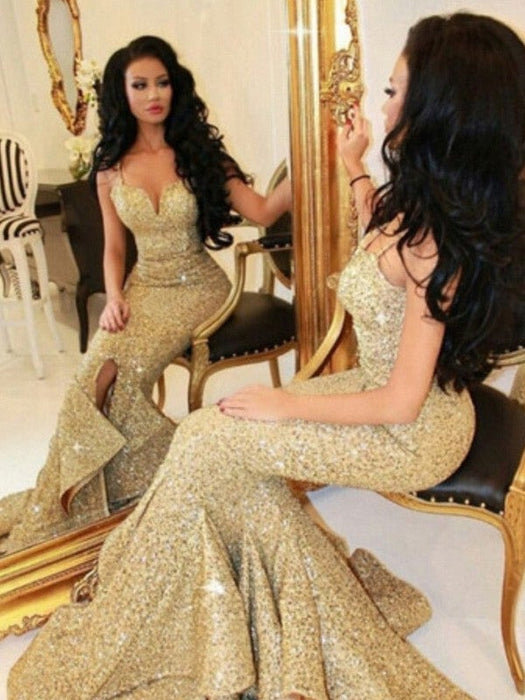 Trumpet/Mermaid Sweetheart Sleeveless Sweep/Brush Train Sequins Dresses - Prom Dresses