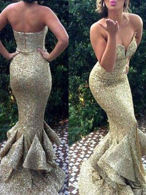 Trumpet/Mermaid Sweetheart Sleeveless Sweep/Brush Train Sequins Dresses - Prom Dresses