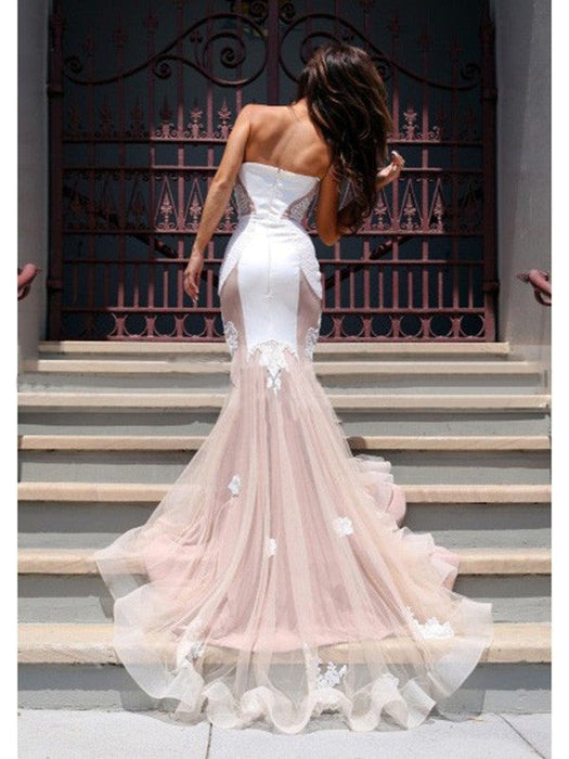 Trumpet/Mermaid Sweetheart Sleeveless Tulle Chapel Train Dresses - Prom Dresses