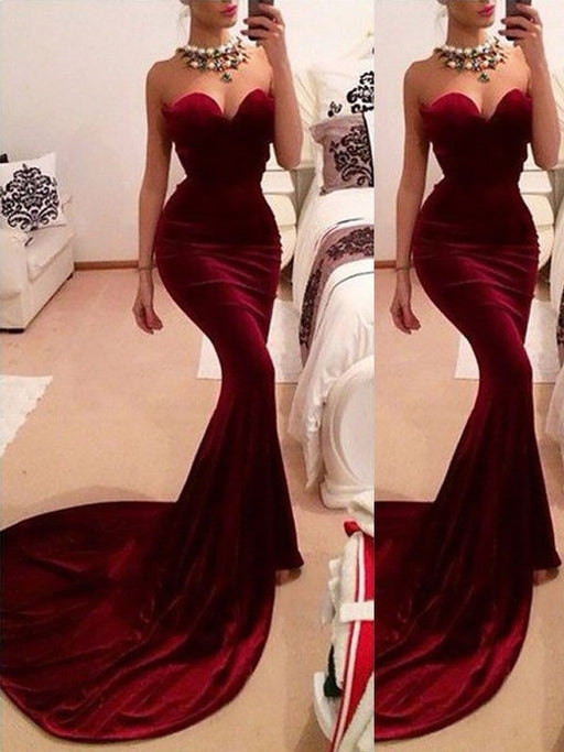 Trumpet/Mermaid Sweetheart Sweep/Brush Train Velvet Sleeveless Ruffles Dresses - Prom Dresses