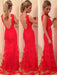Trumpet/Mermaid V-neck Applique Sleeveless Lace Backless Floor-length Dress - Prom Dresses