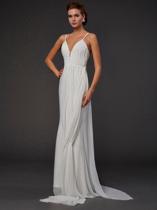 Trumpet/Mermaid V-neck Sleeveless Ruffles Long Chiffon Dresses - Prom Dresses