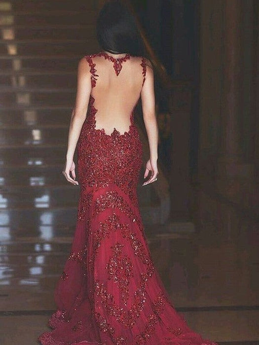 trumpet/mermaid sleeveless v-neck sweep/brush train lace tulle dresses Trumpet/Mermaid V-neck Sweep/Brush Train Tulle Lace Prom Evening Dress Dessiny