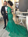 Trumpet/Mermaid V-neck Tulle Applique 3/4 Sleeves Sweep/Brush Train Plus Size Dresses - Prom Dresses