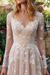 simple wedding dress  tulle a line illusion neck lace applique long sleeve tulle boho wedding bridal dresses with train