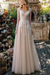 champagne long sleeve tulle boho wedding bridal dresses aline with train