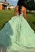 Spaghetti Straps Sage Aline Prom Dress Tulle Aline Evening Dress with Lace