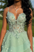 Spaghetti Straps Sage Aline Prom Dress Tulle Aline Evening Dress with Lace