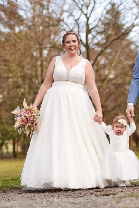 Tulle Aline Wedding Dress Plus Size Bridal Dress Lace Appliques - Wedding Dresses