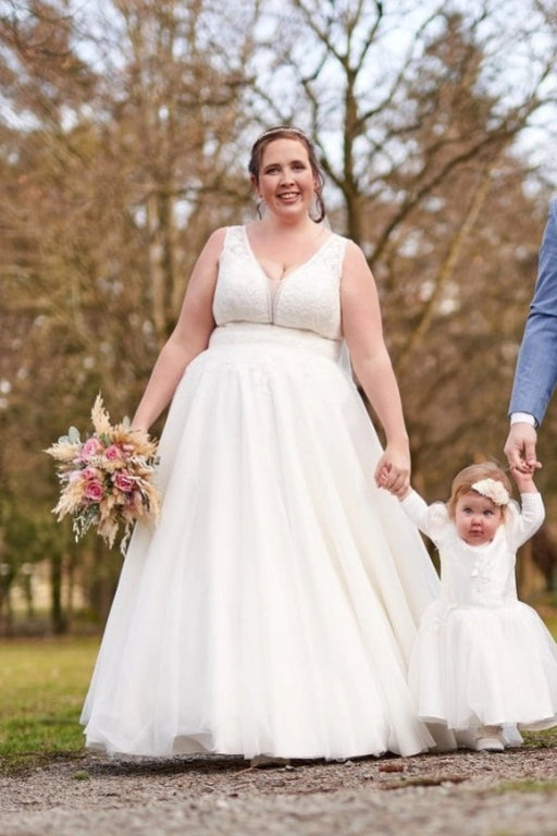 Tulle Aline Wedding Dress Plus Size Bridal Dress Lace Appliques - Wedding Dresses