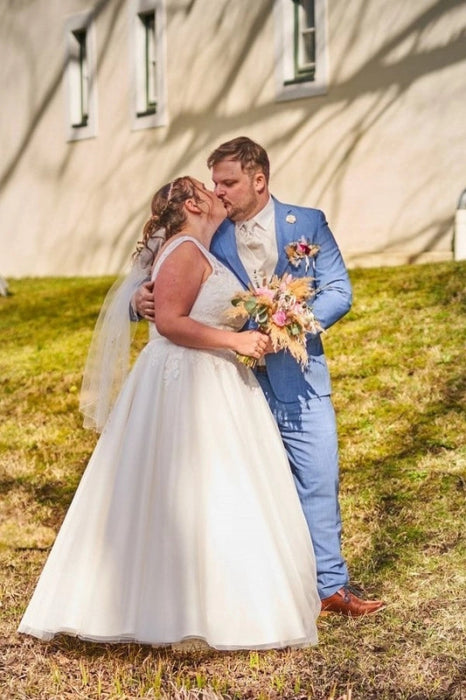 Tulle Aline Wedding Dress Plus Size Bridal Dress Lace Appliques - Wedding Dresses