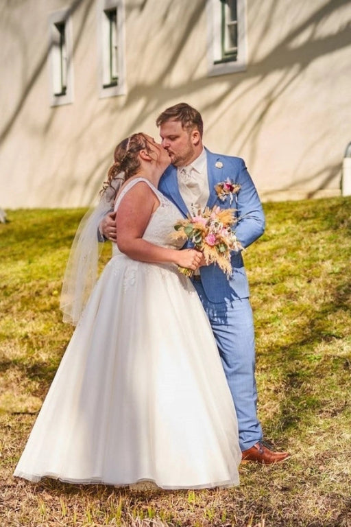 Tulle Aline Wedding Dress Plus Size Bridal Dress Lace Appliques - Wedding Dresses