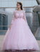 Ball Gown Tulle Scoop Lace Long Sleeves Sweep/Brush Train Dresses - Prom Dresses
