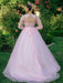 Ball Gown Tulle Scoop Lace Long Sleeves Sweep/Brush Train Dresses - Prom Dresses