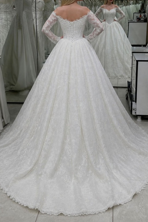Sweetheart Corset Lace A-Line Wedding Dress with Long Sleeves