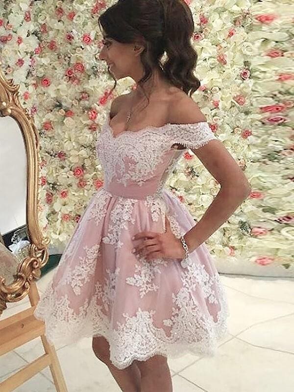Tulle Applique Off-the-Shoulder Short/Mini Dresses VMH59