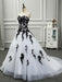 Black Wedding Dresses Tulle Princess Silhouette Sleeveless Low Rise Waist Lace Court Train Bridal Dress