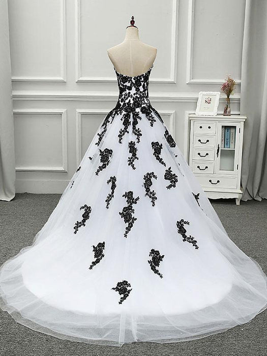 Black Wedding Dresses Tulle Princess Silhouette Sleeveless Low Rise Waist Lace Court Train Bridal Dress