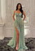 Stunning Sage Sheath Prom Dress Tulle Flowers Sleeveless Evening Dress with Split