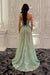 Stunning Sage Sheath Prom Dress Tulle Flowers Sleeveless Evening Dress with Split