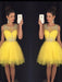 Tulle Scoop Sleeveless A-line Short/Mini With Beading Dresses - Prom Dresses