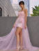 A-Line/Princess Hand-Made Flower Tulle Sleeveless Sweetheart Sweep/Brush Train Dresses - Prom Dresses