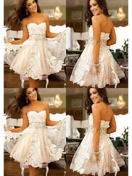 Bridelily A-Line Tulle Sweetheart Sleeveless Short/Mini With Applique Dresses - Prom Dresses