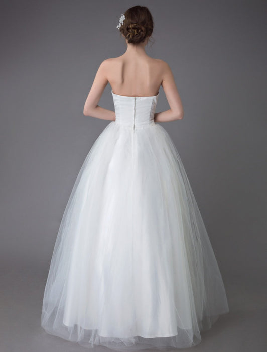 Tulle Wedding Dress Ivory Strapless Sleeveless Princess Dress Ball Gown Floor Length Bridal Dress