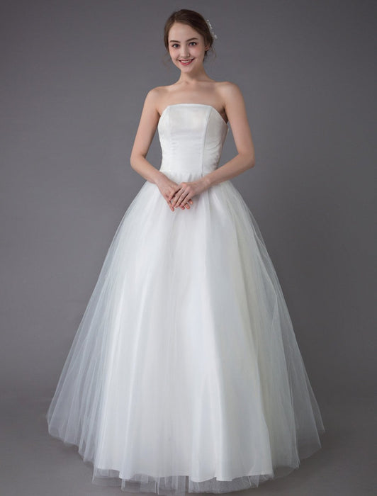 Tulle Wedding Dress Ivory Strapless Sleeveless Princess Dress Ball Gown Floor Length Bridal Dress