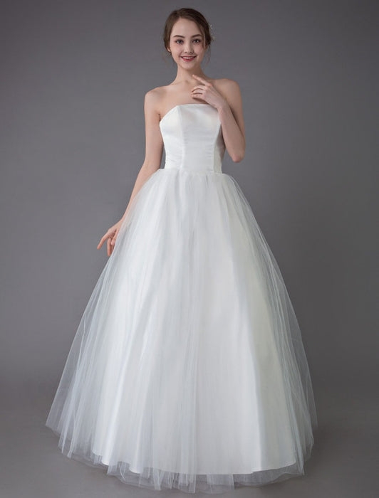 Tulle Wedding Dress Ivory Strapless Sleeveless Princess Dress Ball Gown Floor Length Bridal Dress