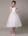 Tulle Wedding Dress Strapless A-Line Tea Length Bridal Dress With Bow misshow