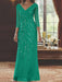 V-Neck 3/4 Sleeve Floor-Length Sequined Mother of the Bride Sheath Dress