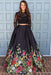 Two Piece Black Sleeve Formal Appliques Long Prom Dress with Lace - Prom Dresses