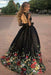 Two Piece Black Sleeve Formal Appliques Long Prom Dress with Lace - Prom Dresses