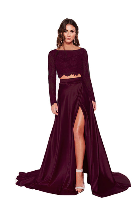 Two-Piece Lace Prom Dress with Slit